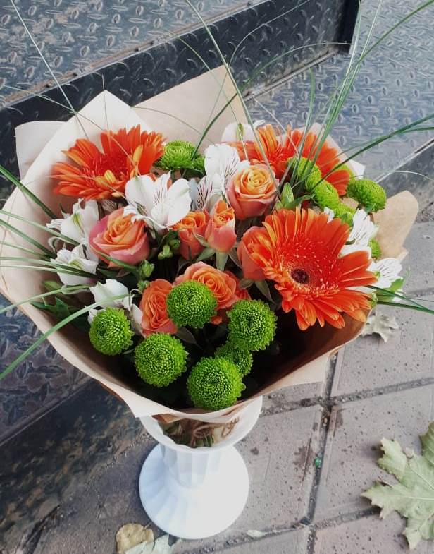 Букет цветов из: Герберы, Хризантемы, Альстромерии и Розы в поселок Станции Манихино
