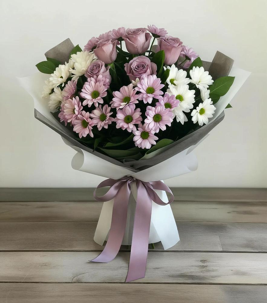 Букет цветов из: Хризантемы и Розы в поселок Станции Манихино