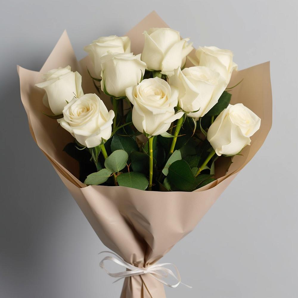 Букет 9 Белых роз Эдлесс Лав в поселок Станции Манихино