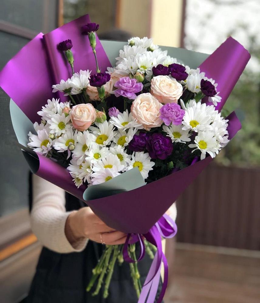 Букет цветов из: Хризантемы, Гвоздики и Розы в поселок Станции Манихино