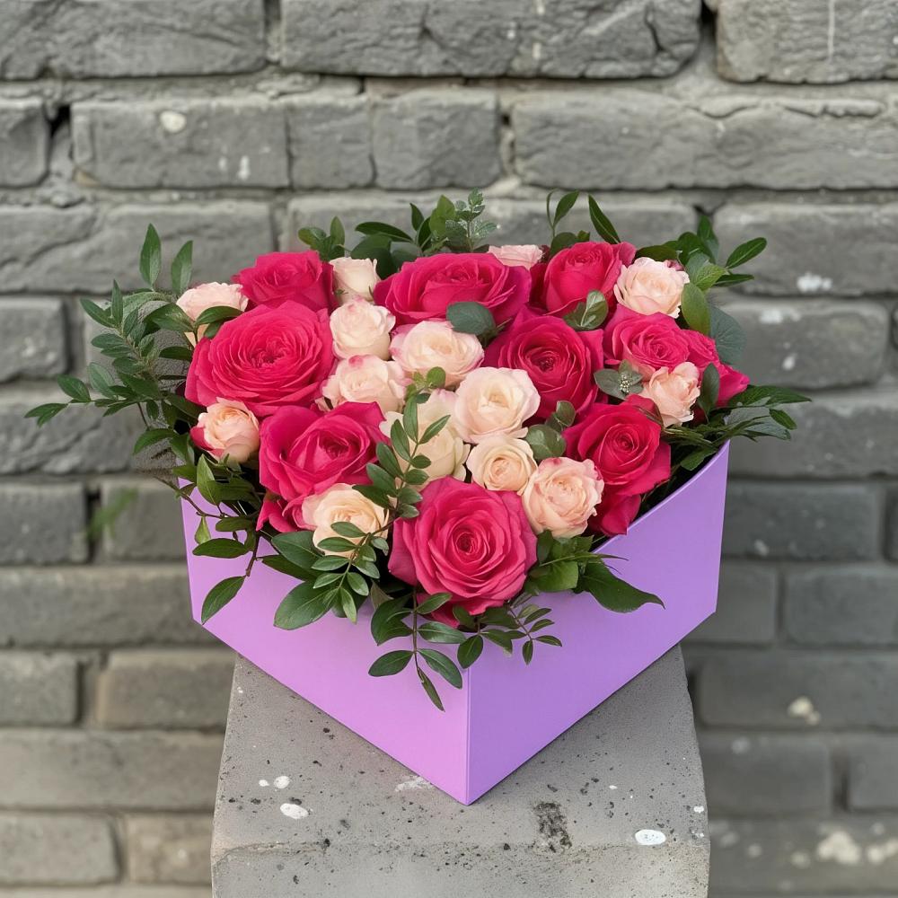 Цветочная композиция из Розы в коробке в поселок Станции Манихино