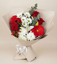 Букет цветов из:  Розы, Хризантемы, Герберы и Лилии в поселок Станции Манихино