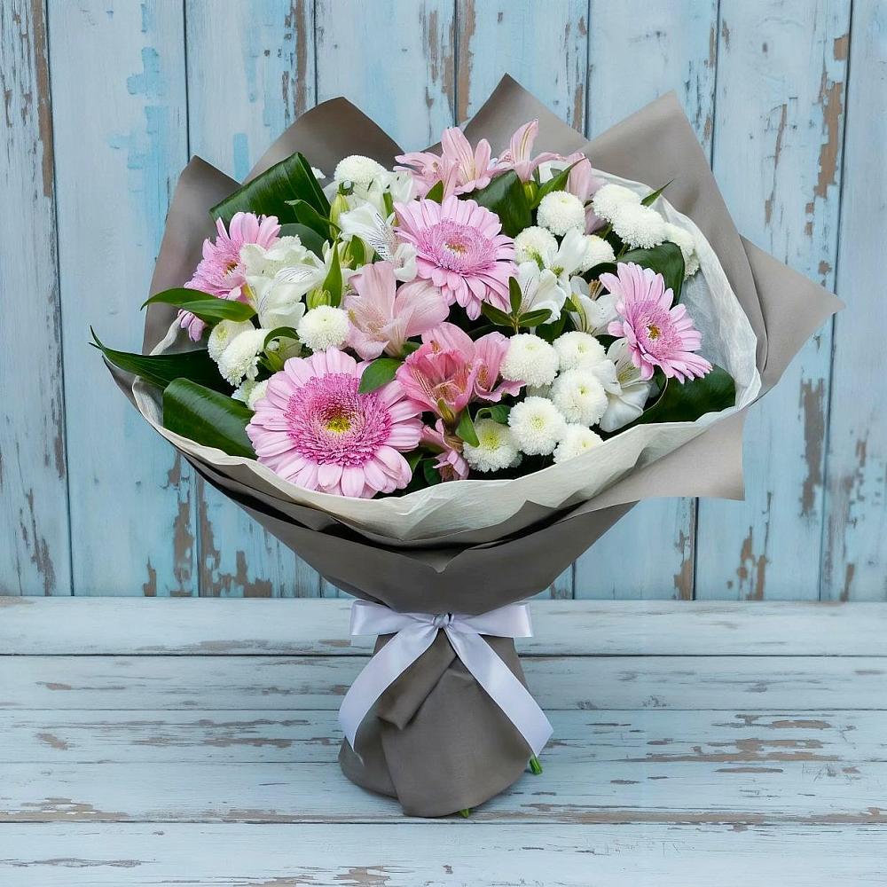 Букет цветов из: Герберы, Альстромерии и Хризантемы в поселок Станции Манихино