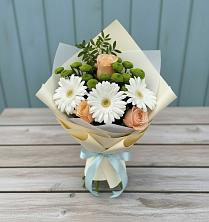 Букет цветов из:  Герберы, Розы и Хризантемы в поселок Станции Манихино