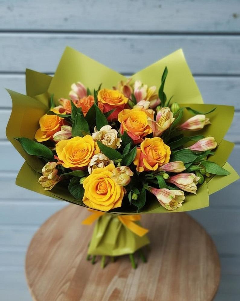 Букет цветов из: Альстромерии и Розы в поселок Станции Манихино