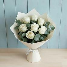 Букет Белые розы в Эвкалипте #REPLACE_PRED# поселок Станции Манихино