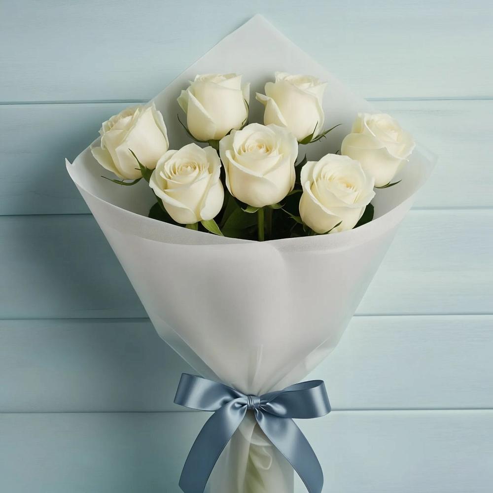 Букет 7 Белых роз Эдлесс Лав в поселок Станции Манихино